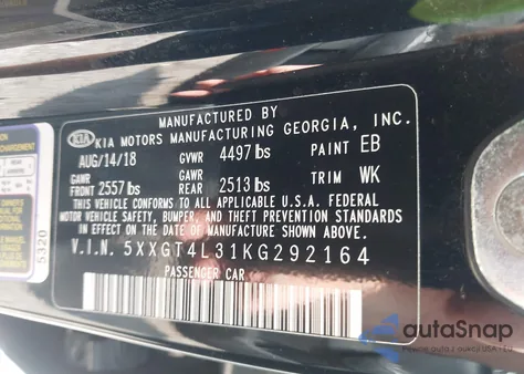 2019 Kia Optima S from USA, damaged, VIN 5XXGT4L31KG292164